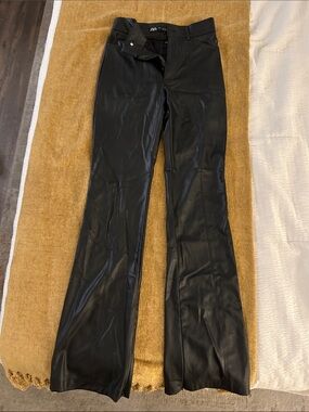 ZARA Black Faux Leather Flare Pants